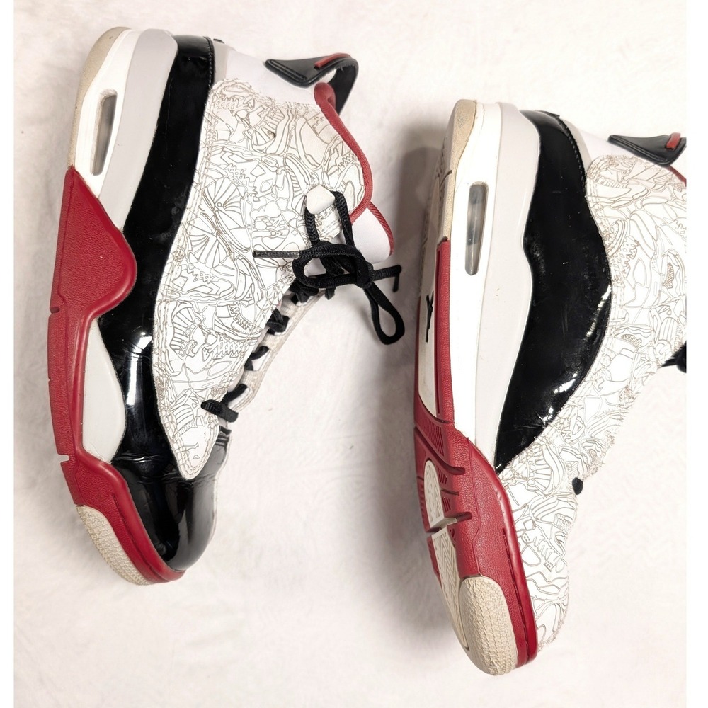 Jordan Dub Zero White Fire Red Black Laser Etched Kids Shoes Size 7Y - Picture 5 of 12